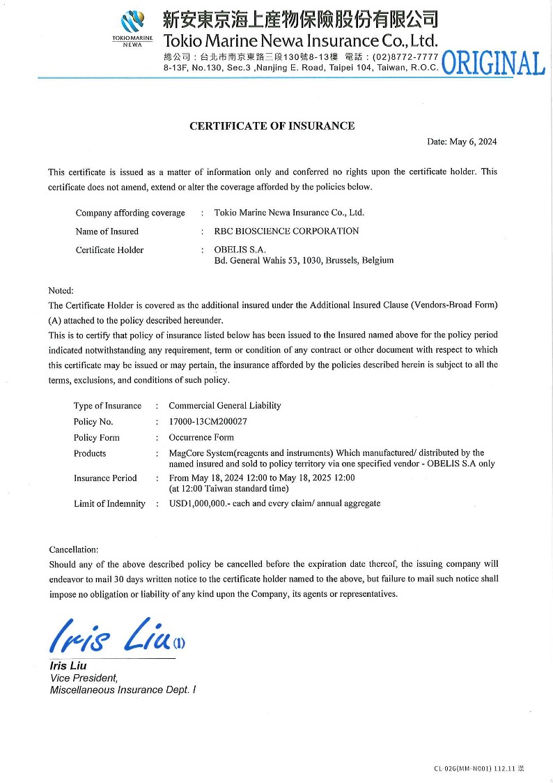 Certificate of insurance